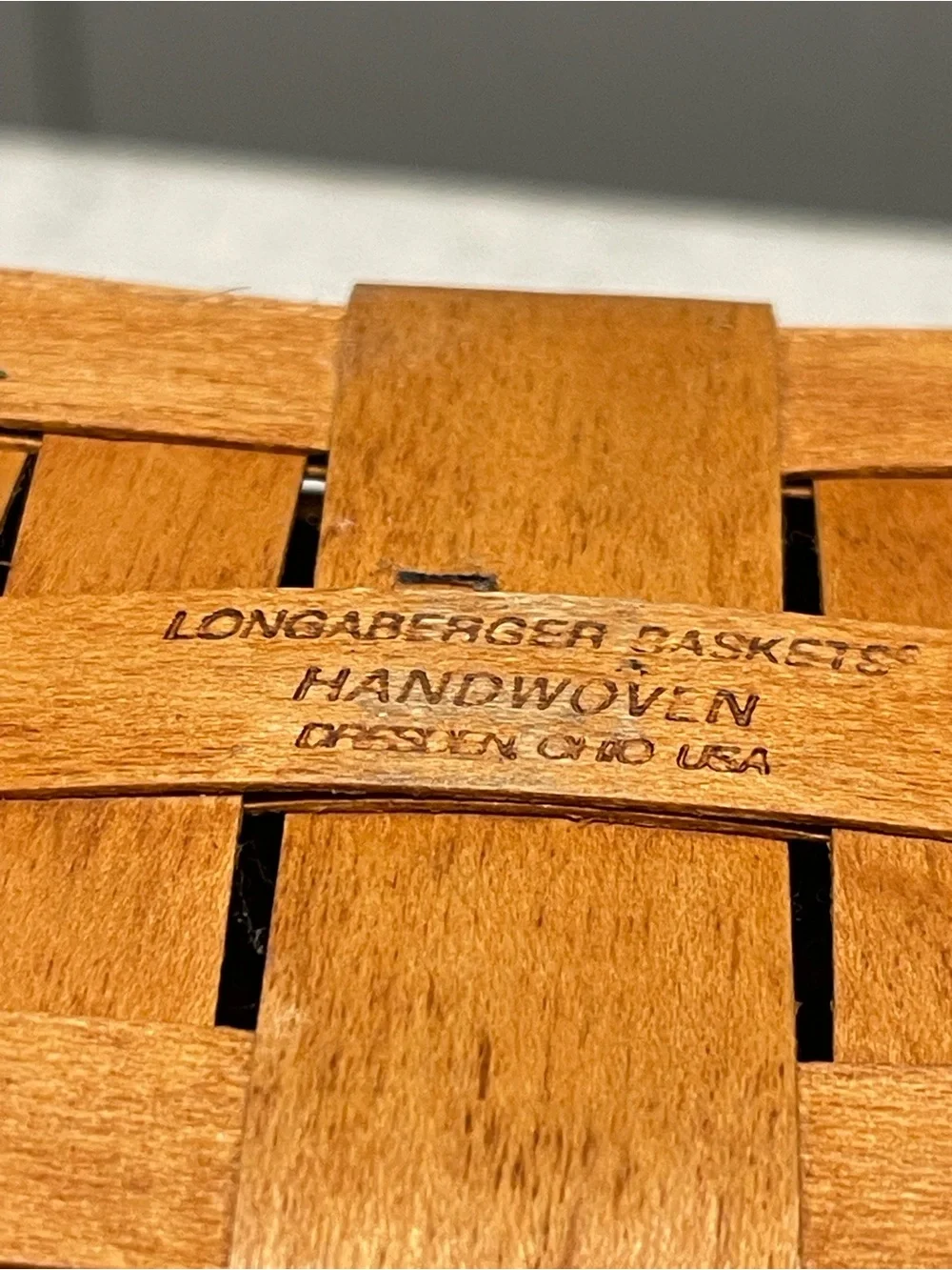 Longaberger Tall Wall Hanging Basket Woven Leather Handle 9.5”T x 5.5”W